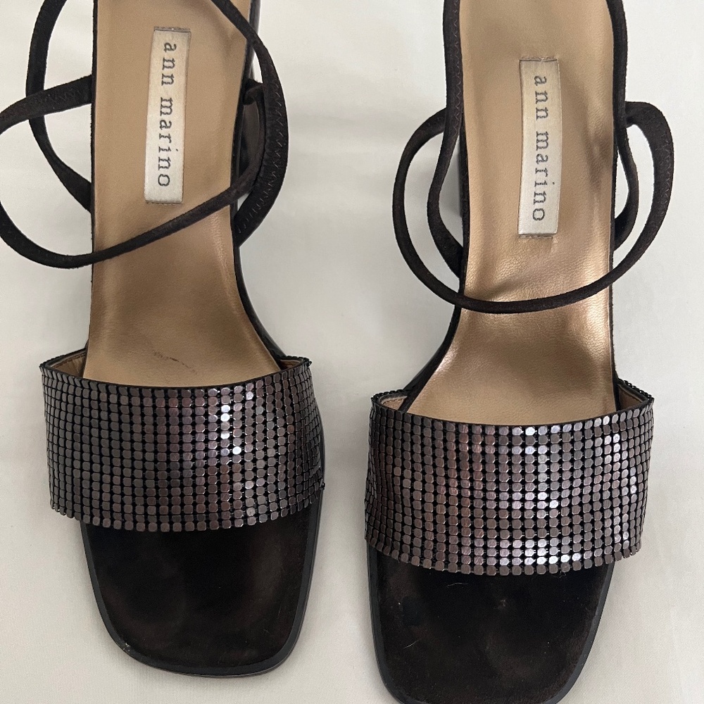 Ann Marino Block Bronze Heels